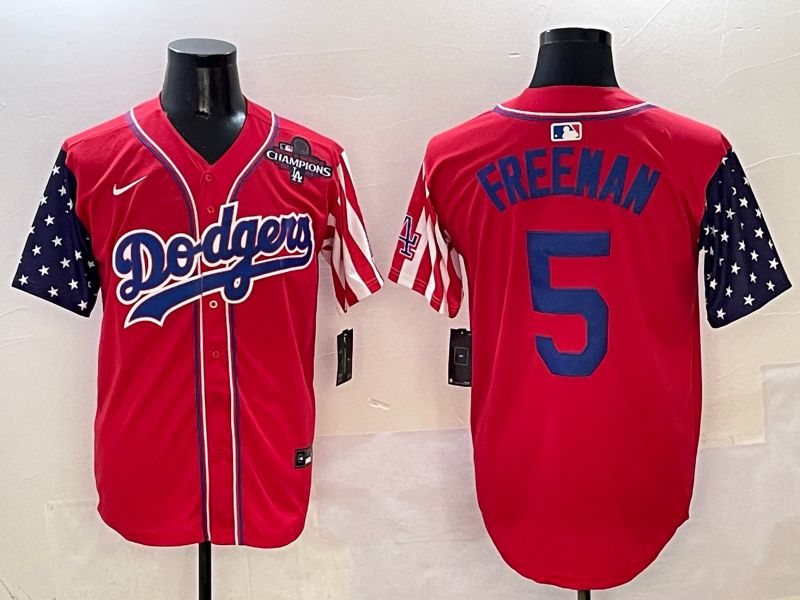 Men Los Angeles Dodgers #5 Freeman Red a generation of national flags Joint name 2025 Nike MLB Jersey style 7->los angeles dodgers->MLB Jersey